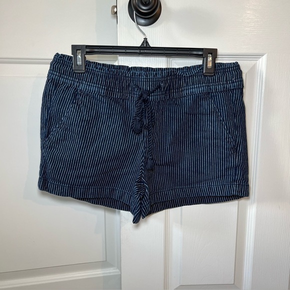LOFT Pants - Loft Cotton Elastic Waist Drawstring Blue With White Striped Denim Shorts